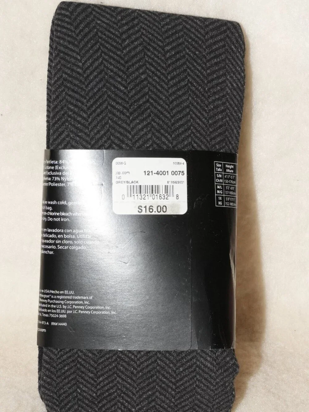 NWT 5' 2”- 6' 120-175lb Medium/Large Fashion Texture Tights Black Dark Gray
